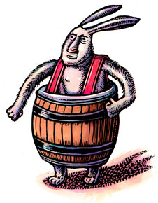 Bunny in barrel, naked!